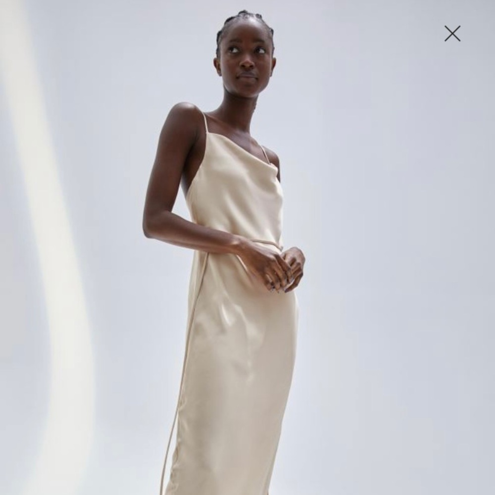 H & M light beige champagne cowl neck slip dress size 6